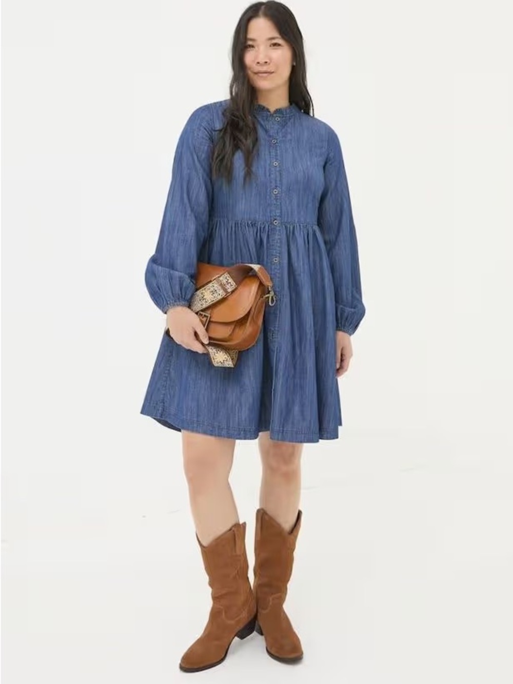 Boden Denim Long Sleeve A-Line Shirt Dress in Dark Wash Blue, Women’s size 10 - Picture 7 of 15